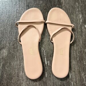 TKEES Gemma Sandals Women 9 Nude Leather Multi Strap Flat Minimalist Slides